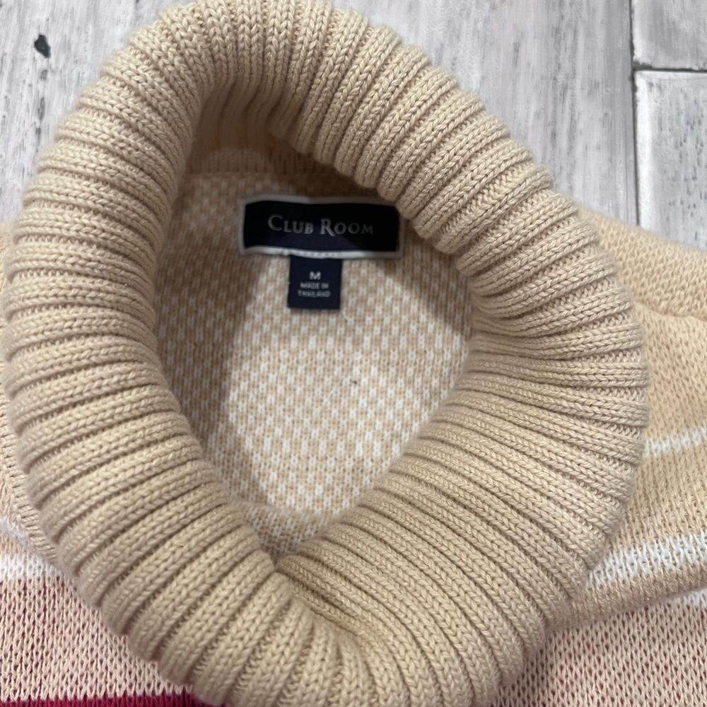 Unisex Aztec Tribal Fair Isle Turtleneck Beige Pullover Sweater - Picture 8 of 9
